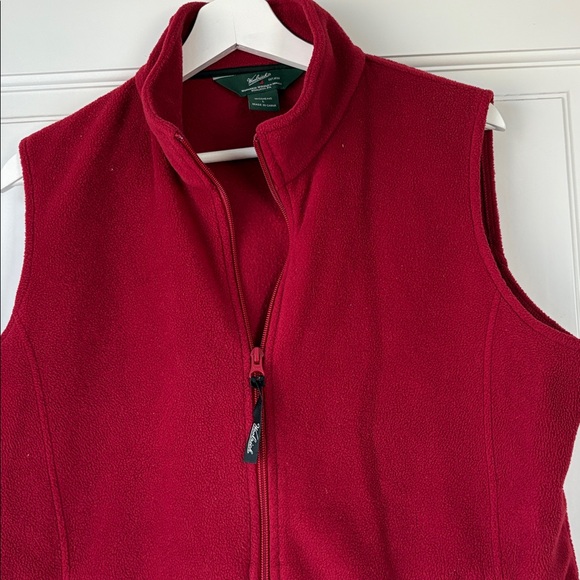 Woolrich Women's Deep Red Fleece Vest Zip Up pockets large - Picture 3 of 7